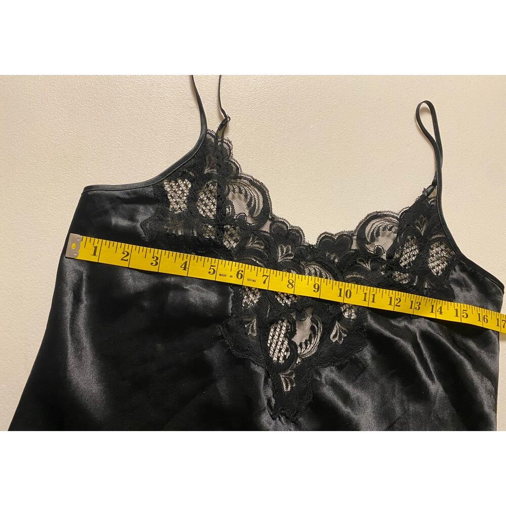 Vintage Victoria Secret Large Slip Black Satin Lace Adjustable Straps Y2K - Picture 7 of 8